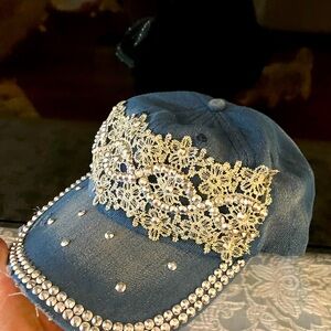 Jewel embellished denim cap
